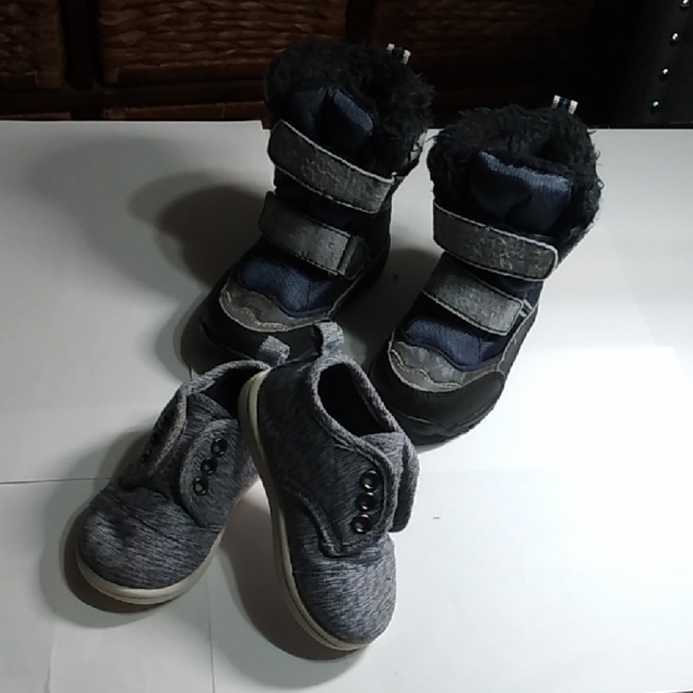 Cozy Black and Blue Toddler Size 4 Winter Boots And Slip On Sneakers Size 4